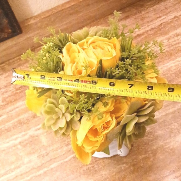 Luxury Home Decor Silk Roses & Aeoniums in White Base Floral Arrangement - Picture 14 of 14